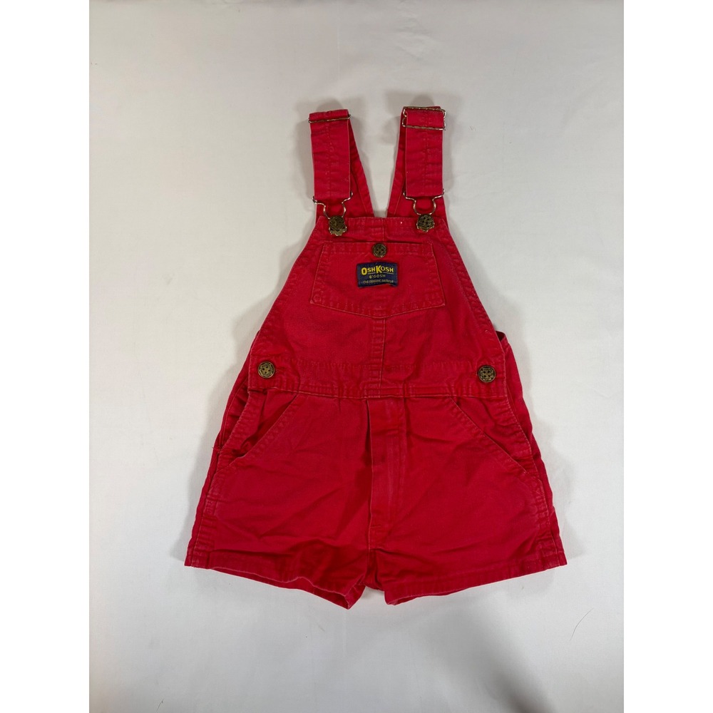 Vtg OshKosh B'gosh Red Cotton Vestbak Shortalls Overalls Made in USA Kids Size 6